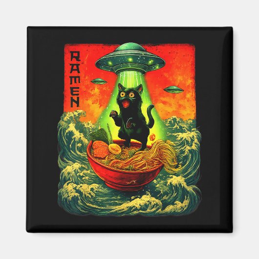 Alien Ramen Cat Ufo Japanese Retro Art Gifts Men W Magneet (Voorkant)