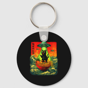 Alien Ramen Kat Ufo Japanse Retro Kunst Cadeaus Ma Sleutelhanger
