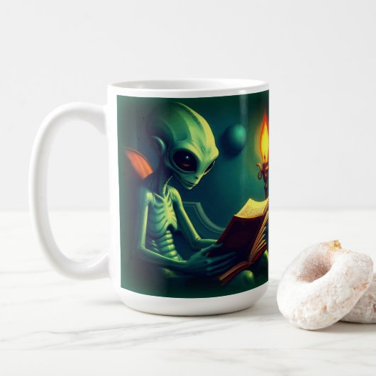 ALIEN READING KOFFIEMOK (Met donut)