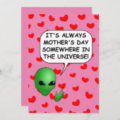 Alien Red Hearts Moederdag Kaart (Voorkant / Achterkant)