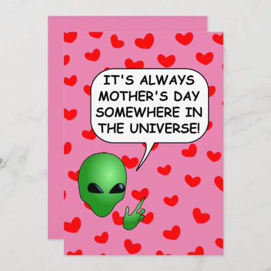 Alien Red Hearts Moederdag Kaart (Voorkant / Achterkant)
