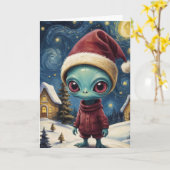 Alien Retro Sterrennacht Christmas gepersonaliseer Kaart (Gele Bloem)