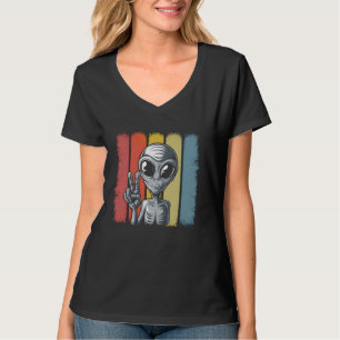 Alien Retro Vredesteken Distressed Style T-shirt