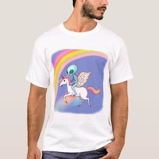 Alien riding a Pegasus T-shirt (Voorkant)