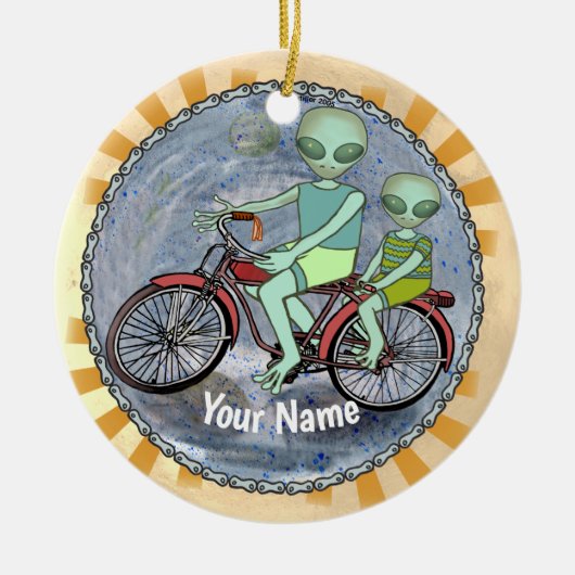 Alien Riding Bike ornament (Voorkant)