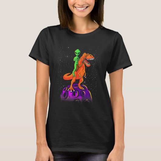 Alien Riding Dinosaur T Rex Kinder jongens Buitenr T-shirt (Voorkant)