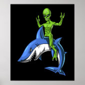 Alien Riding Shark Space UFO Poster (Voorkant)