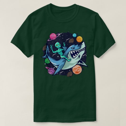 Alien Riding Shark UFO Buitenruimtecentrales Kinde T-shirt (Design voorkant)
