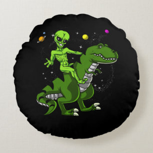 Alien Riding T-Rex Dinosaur Space UFO Rond Kussen