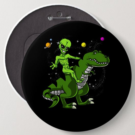Alien Riding T-Rex Dinosaur Space UFO Ronde Button 6,0 Cm (Voorkant /achterkant)