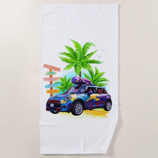 Alien rijden op een Mini! Strandlaken (Voorkant)