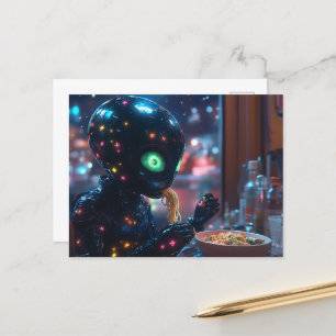 Alien Robot Eten Noodles Briefkaart