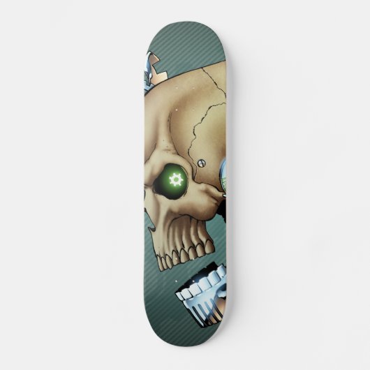 Alien Robot Skull uit de toekomst in Chrome + Bone Skateboard (Voorkant)