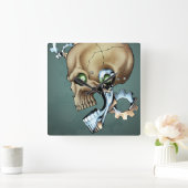 Alien Robot Skull uit de toekomst in Chrome + Bone Vierkante Klok (Huis)