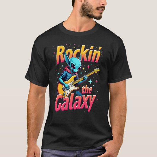 Alien Rock Gitaar T-Shirt Rockin’ the Galaxy (Voorkant)