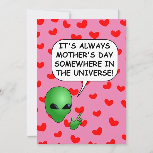 Alien Rode Hart Moederdag Kaart (Voorkant)