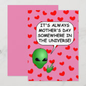 Alien Rode Hart Moederdag Kaart (Voorkant / Achterkant)