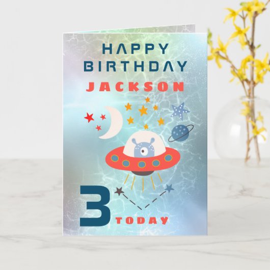 Alien Ruimteschip Leeftijd 3 Ruimte Blauwgroen Ver Kaart (Gele Bloem)