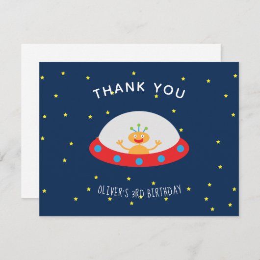 Alien ruimteschip verjaardag dank u bedankkaart (Voorkant / Achterkant)