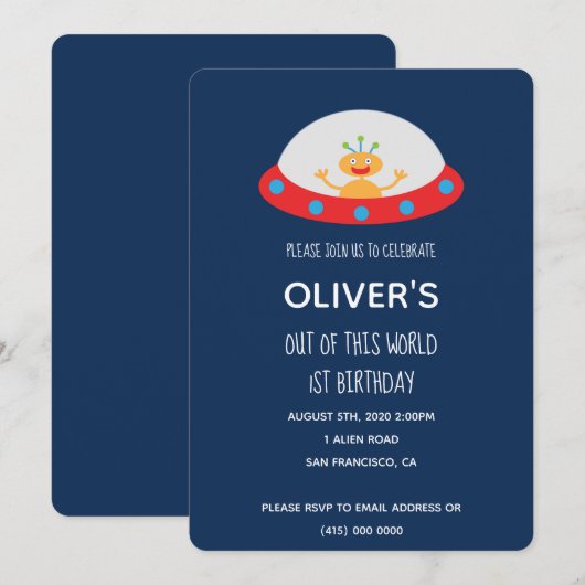 Alien ruimtevaartuig verjaardagsuitnodiging kaart (Voorkant / Achterkant)