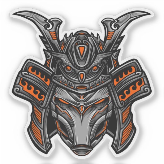 Alien Samurai Mask Sinaasappel Sticker (Voorkant)