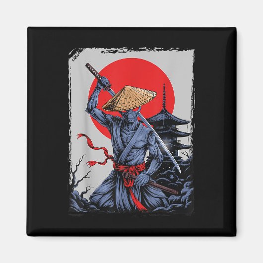 Alien Samurai Ufo Japans  Graphic Ukiyo-e Magneet (Voorkant)