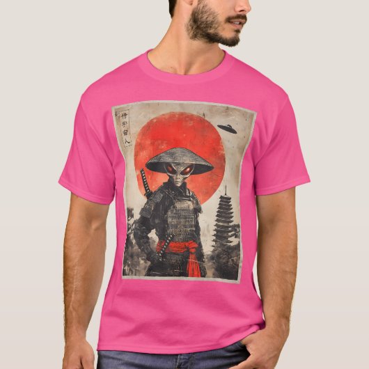 Alien Samurai Ufo Japans  Graphic Ukiyo-E T-shirt (Voorkant)