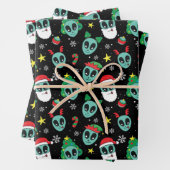Alien Santa Claus Snowflakes kerstboom Inpakpapier Vel (In situ)