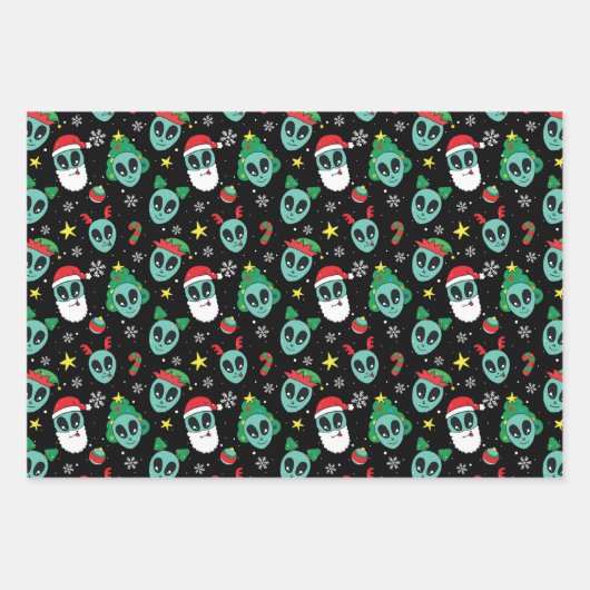 Alien Santa Claus Snowflakes kerstboom Inpakpapier Vel (Voorkant)