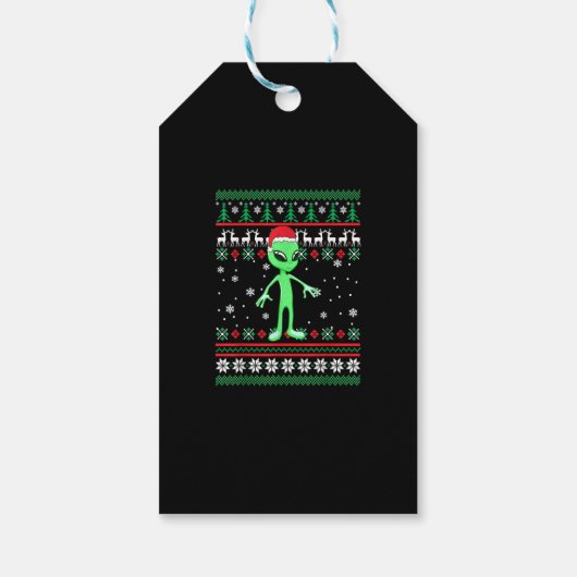 Alien Santa Hat Funny UGLY Kerstmis Pajama Holida Cadeaulabel (Achterkant)