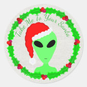 Alien Santa Holly krans klein groen Man Ronde Sticker (Voorkant)