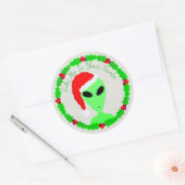 Alien Santa Holly krans klein groen Man Ronde Sticker (Envelop)