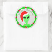 Alien Santa Holly krans klein groen Man Ronde Sticker (Tas)