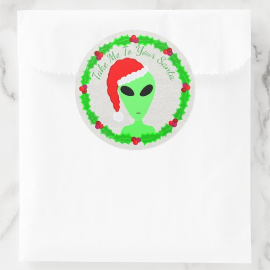 Alien Santa Holly krans klein groen Man Ronde Sticker (Tas)
