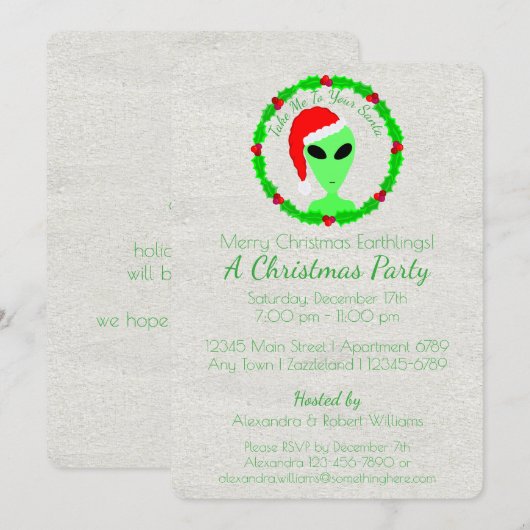 Alien Santa Holly Wreath Earthling Holiday Party Kaart (Voorkant / Achterkant)