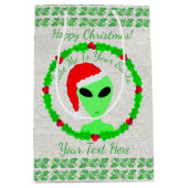 Alien Santa Holly Wreath Medium Happy Kerstmis Cadeauzakje (Voorkant)