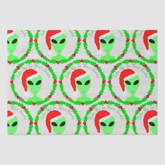 Alien Santa Holly Wreath Pattern Gekke Fun LGM Tissuepapier (Voorkant)