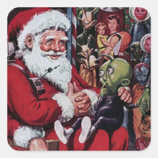 Alien Santa  Illustratie Scrapbook Vierkante Sticker (Voorkant)