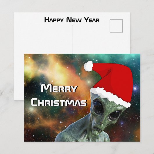 Alien Santa Merry-kerstpersonaliseren Briefkaart (Voorkant / Achterkant)