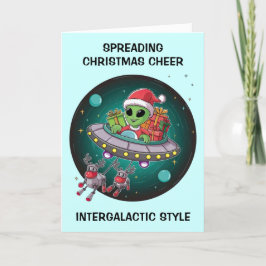 Alien Santa tijdens UFO-kerst Feestdagen Kaart