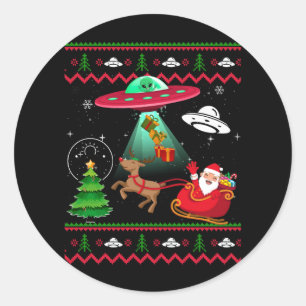 Alien Santa UFO ontvoering lelijke kerst trui S Ronde Sticker