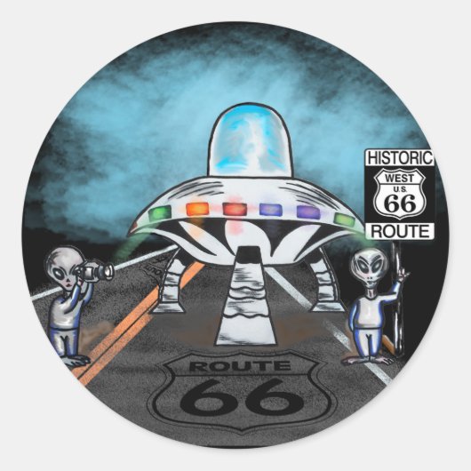 Alien saying hello from route 66 love ronde sticker (Voorkant)
