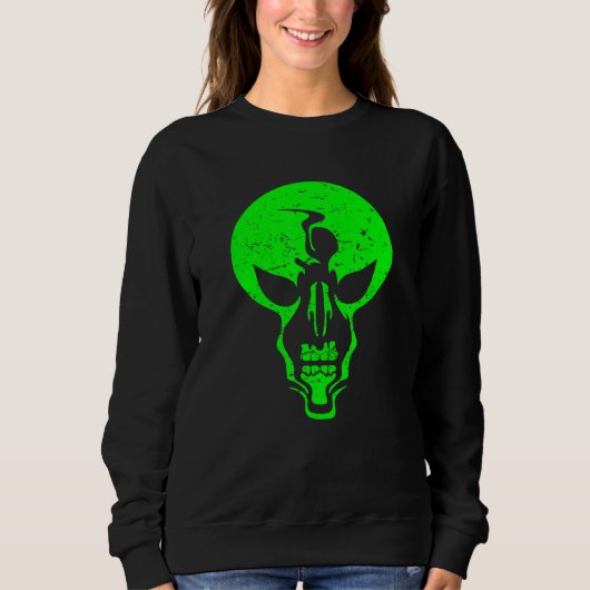 Alien Schedel - Enge Groene Alien Schedel - Bang m Trui (Voorkant)