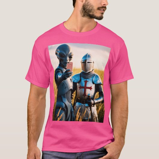 Alien Selfie met Tempelier Ridder T-shirt (Voorkant)