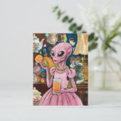 Alien Sinaasappel Juice in de stad Briefkaart (Staand voorkant)