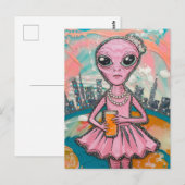 Alien Sinaasappel Juice in de stad Briefkaart (Voorkant / Achterkant)