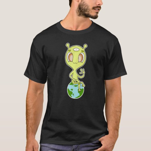 Alien Sitting On Earth   T-shirt (Voorkant)
