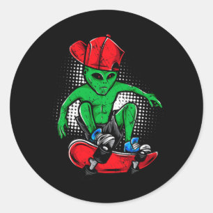 Alien Skateboarder T-shirt UFO's Gelovige Skateboa Ronde Sticker