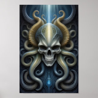 Alien Skull Octopus - 001 - Fantasy Art Poster
