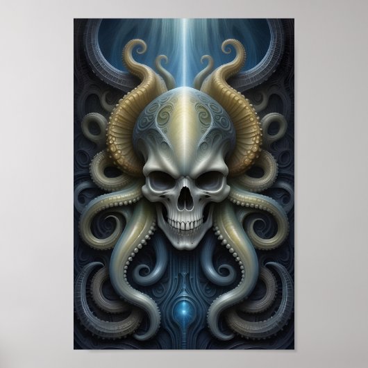 Alien Skull Octopus - 001 - Fantasy Art Poster (Voorkant)